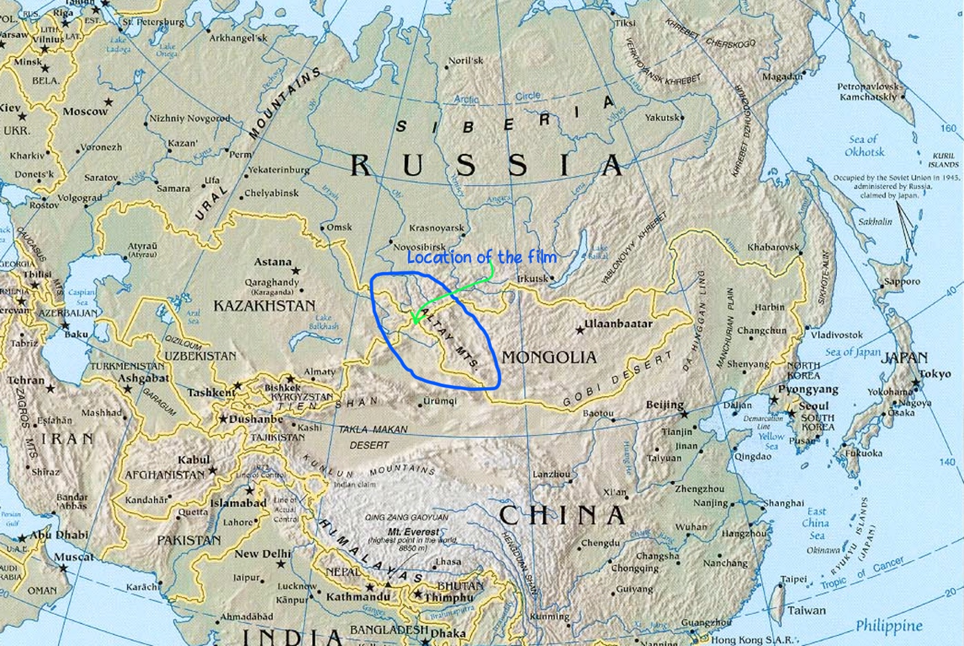 Где находится горы Алтай на карте Евразии